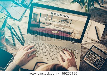 booking hotel travel traveler search business reservation holiday book research plan tourism concept - stock image