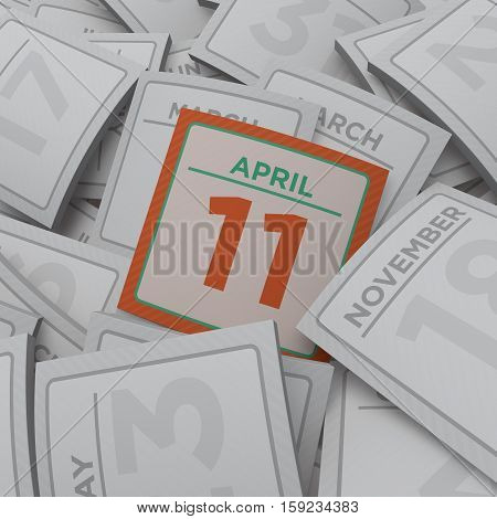3d rendering random calendar pages april 11