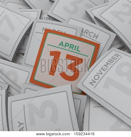 3d rendering random calendar pages april 13