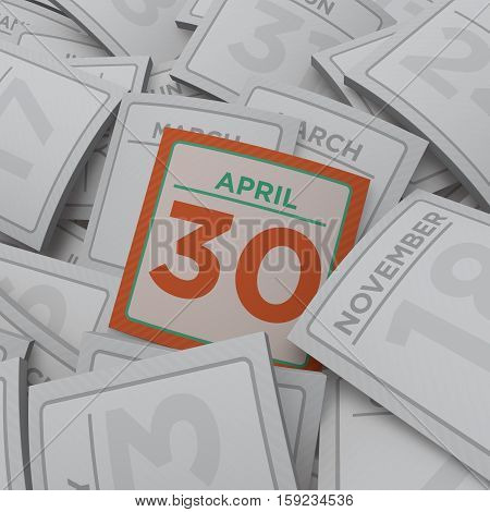 3d rendering random calendar pages april 30