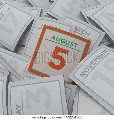3d rendering random calendar pages august 5