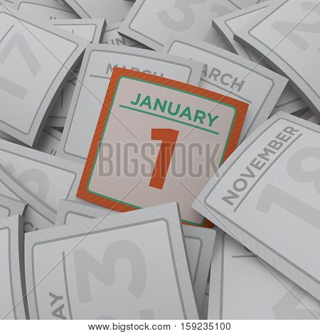 3d rendering random calendar pages january 1