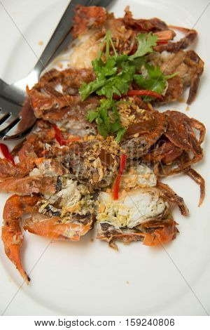 Fried Soft Shell Crab with Garlic Thai dish.
