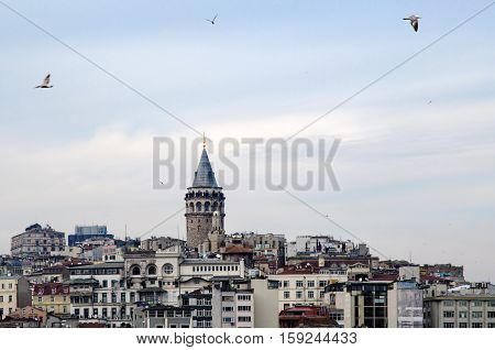 Galata Tower from icons of Istanbul. A fortress located in the Galata district of Istanbul. The structure was built in 528 years it is among the most important symbols of the city.