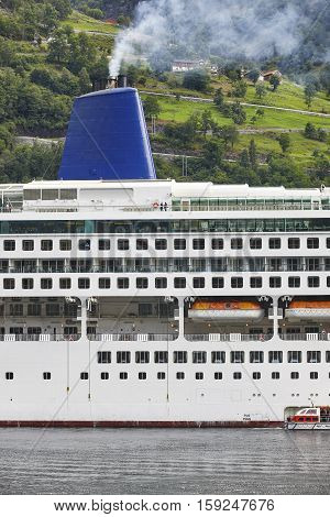 Norwegian fjord landscape. Cruise travel. Geiranger route. Visit Norway. Tourism