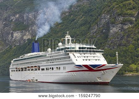 Norwegian fjord landscape. Cruise travel. Geiranger route. Visit Norway. Tourism
