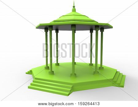 3d illustration of green gazebo. white background isolated. icon for game web.