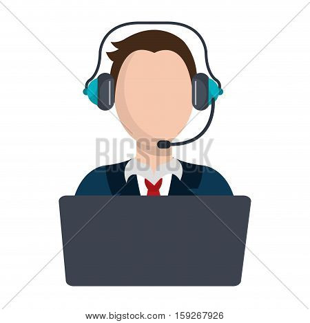 businessman character avatar with headset icon vector illustration design