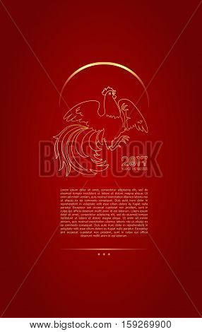 2017, the Year of the Fire Rooster in Chinese Horoscope. Red and gold colors, symbol of new year. Fire element. Hand drawn sketchy cartoon clip-art, illustration