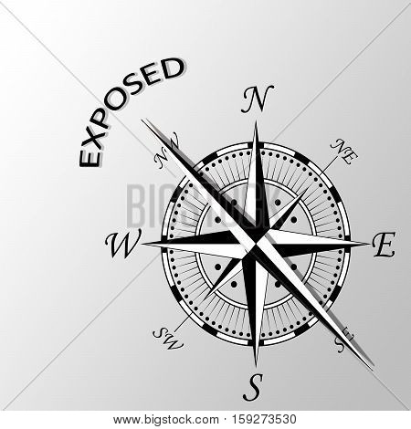 Illustration of exposed word written aside compass