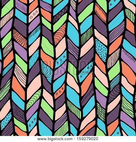 Tribal style braided seamless pattern ethnic chevron multicolor. Braid lines.