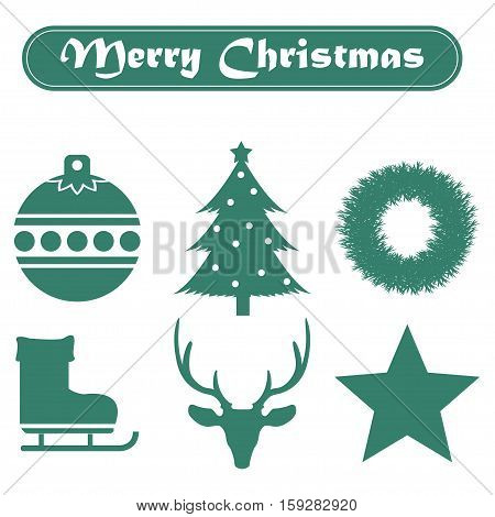 Set of Christmas icons on a white background with ribbon