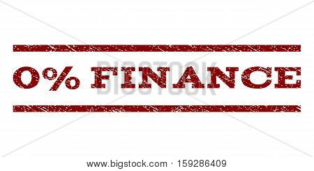 0 Percent Finance watermark stamp. Text tag between horizontal parallel lines with grunge design style. Rubber seal dark red stamp with dust texture. Vector ink imprint on a white background.