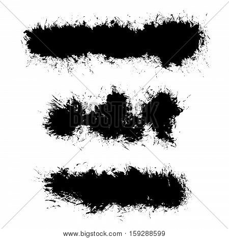 Vector hand painted set isolated grunge black paint brush splash. Ink grunge shapes.