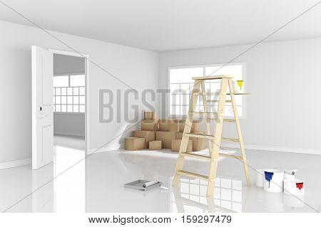 3D Rendering : Illustration Of Repair Ladder For Painter Of Wall Painting.decoration Your Home Conce