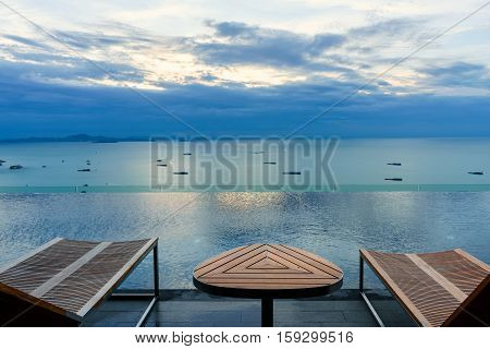 Wooden Sundeck on Swimming pool at Sea view for relax