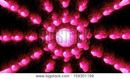 Abstract background with red colorful oil particles. Glowing background