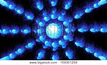 Abstract background with blue colorful oil particles. Glowing background