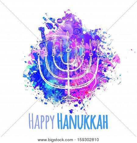 Happy Jewish holiday Hanukkah, greeting card. Vector illustration
