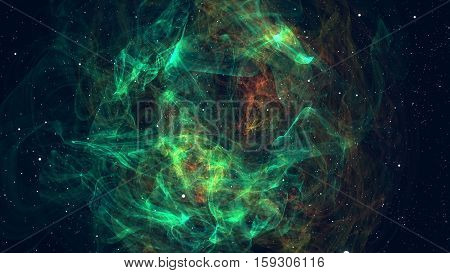 Approximation to the fantastic and colorful green nebula. Realistic Galaxy Milky Way