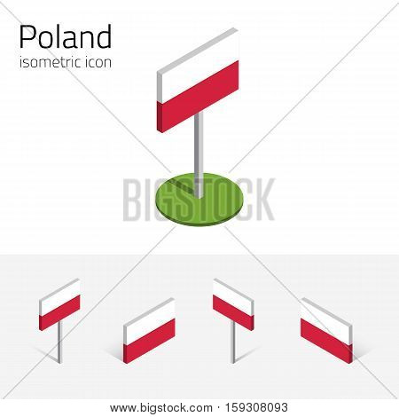 Polish flag (Republic of Poland) vector set of isometric flat icons 3D style different views. Editable design elements for banner website presentation infographic poster card collage. Eps 10