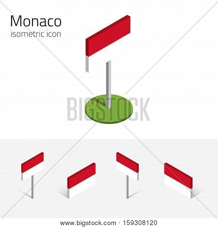 Principality of Monaco flag vector set of isometric flat icons 3D style different views. Design elements for banner website presentation infographic poster card collage. Eps 10