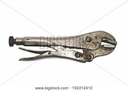Old locking pliers isolated on white background