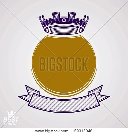 Vector Ring With 3D Imperial Crown And Festive Ribbon, Luxury Coat Of Arms. Heraldic Symbol, Best Fo
