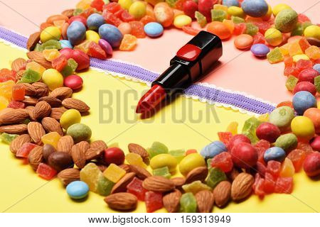 Children`s Cosmetic On Colorful Background