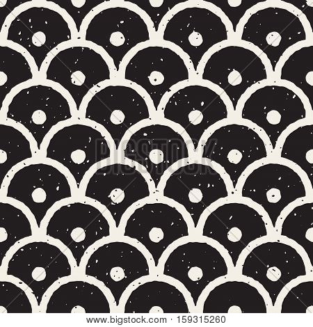 Vector Seamless Black And White Hand Painted Line Geometric Circular Oriental Grungy Pattern Abstract Background