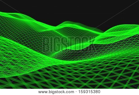 Wireframe - a skeletal three-dimensional green model in which only lines and vertices are represented 3d illustration