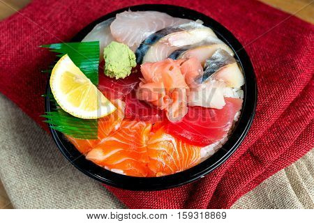 japanese food Mix Sashimi Chirashi Rice Bowl