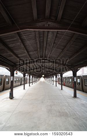 Beautiful retro wooden railway station kitakyushu fukuoka japan