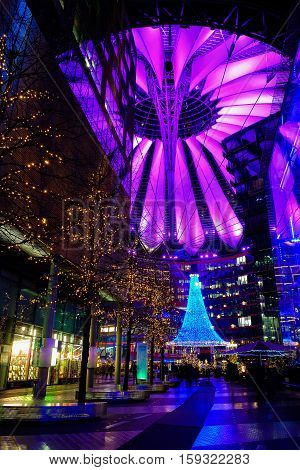 Sony Center at Potsdamer Platz during Christmas time. Berlin Germany - 29.11.2016.