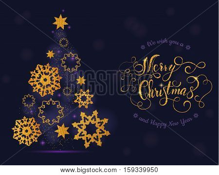 Christmas card tree and balls with lettering. Vector illustration EPS 10.
