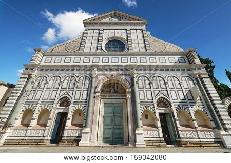 Facade of famous landmark in Florence Santa Maria Novella church Florence Italy.