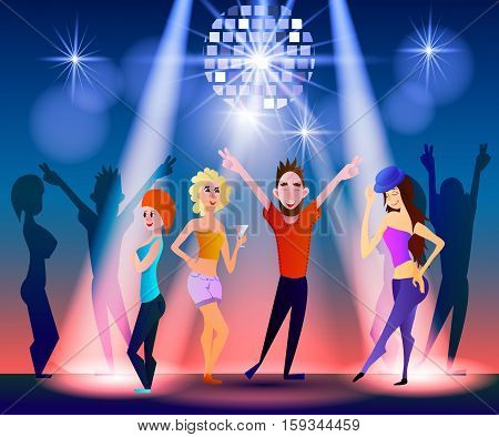 Night club, parties. People having fun. Characters. Flat style. Poster.