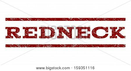 Redneck watermark stamp. Text tag between horizontal parallel lines with grunge design style. Rubber seal dark red stamp with dust texture. Vector ink imprint on a white background.