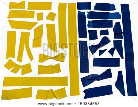 Collection of yellow and blue adhesive tape pieces