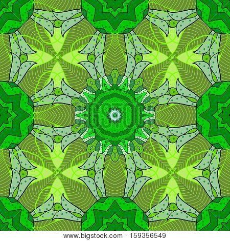 Mandalas Background. Green Yellow. Petal. Vector Illustration.