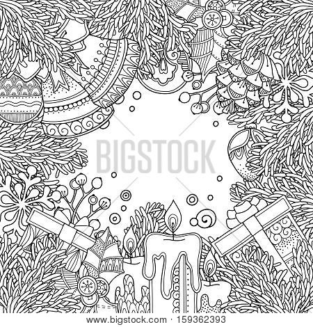 Christmas Frame In Doodle Style Floral Ornate Decorative Tribal Decor