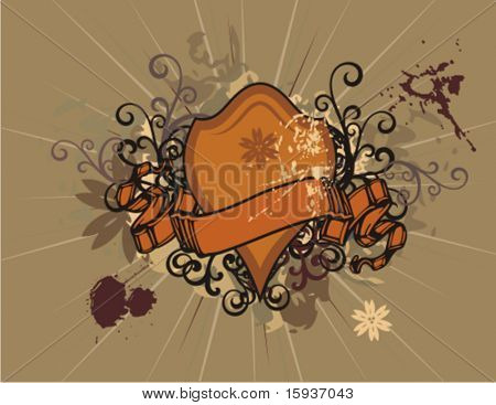 พื้นหลังโล่ grunge กับองค์ประกอบของดอกไม้ ตรวจสอบผลงานของฉันมากกว่าชุดนี้สวยงาม 