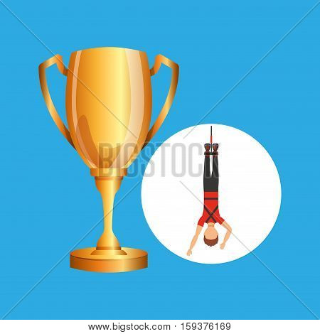 guy bungee jumper rope trophy sport design vector illustration eps 10