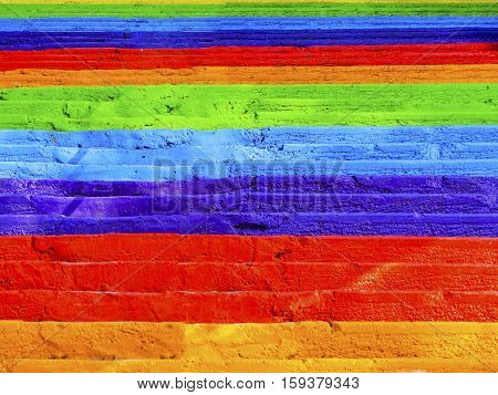 Steps rainbow painted street concrete stairs. Background
