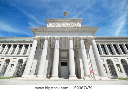 Detail of the facade of the famous el Prado Museum in Madrid Spain.
