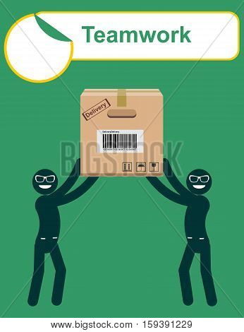 delivery service man with box vector. Teamwork. Stock vector illustration