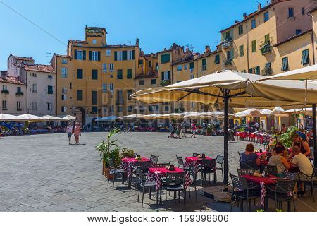 Piazza Del Anfiteatro In Lucca, Tuscany, Italy