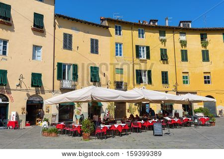 Piazza Del Anfiteatro In Lucca, Tuscany, Italy