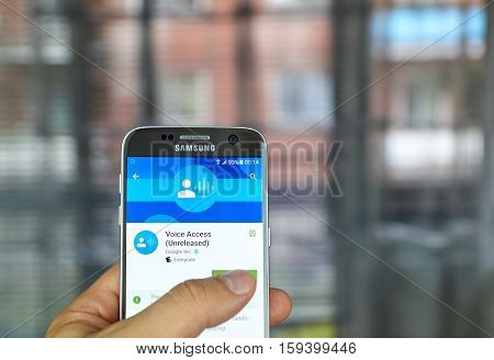 MONTREAL CANADA - JUNE 23 2016 : Google Voice Access is an accessibility service that helps users who have difficulty manipulating a touch screen use their Android devices by voice.