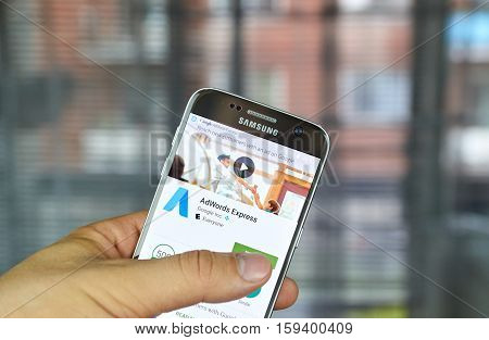 MONTREAL CANADA - JUNE 23 2016 : Google Adwords Express application on Samsung S7 screen. AdWords Express helps to reach new customers on Google.